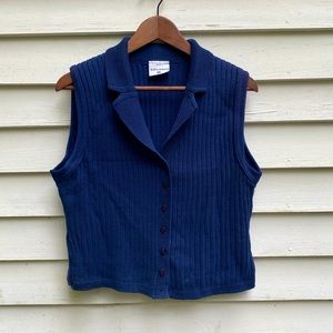 Kathy Ireland Knit Cardigan Vest, L, late 90s Vintage, Blue